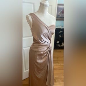 Chi Chi London One Shoulder Satin Finish Maxi Dress in Champagne Size 6
